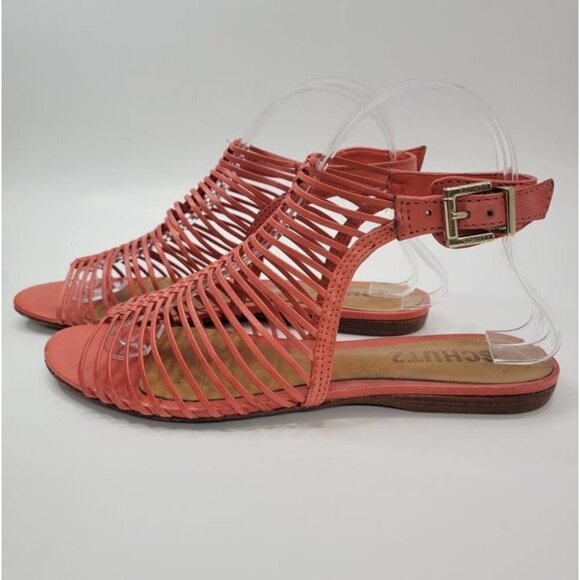 SCHUTZ Coral Peach Low Gladiator Rome Flat Sandals - Picture 4 of 9
